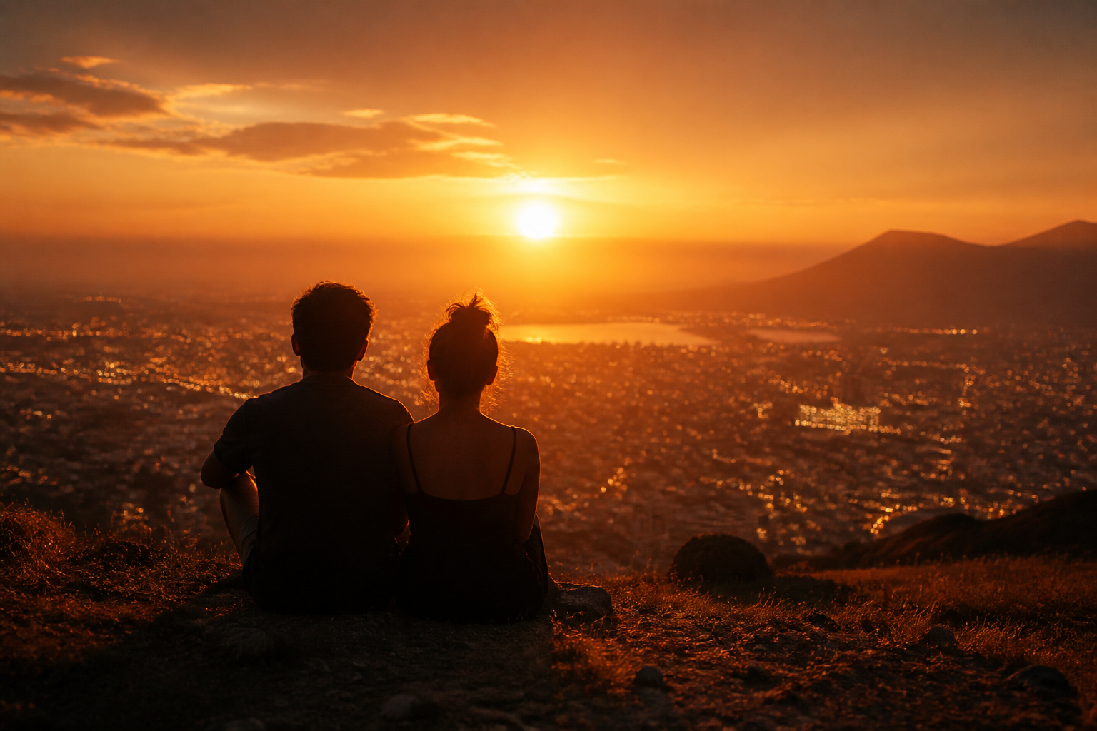 Couple regardant un coucher de soleil